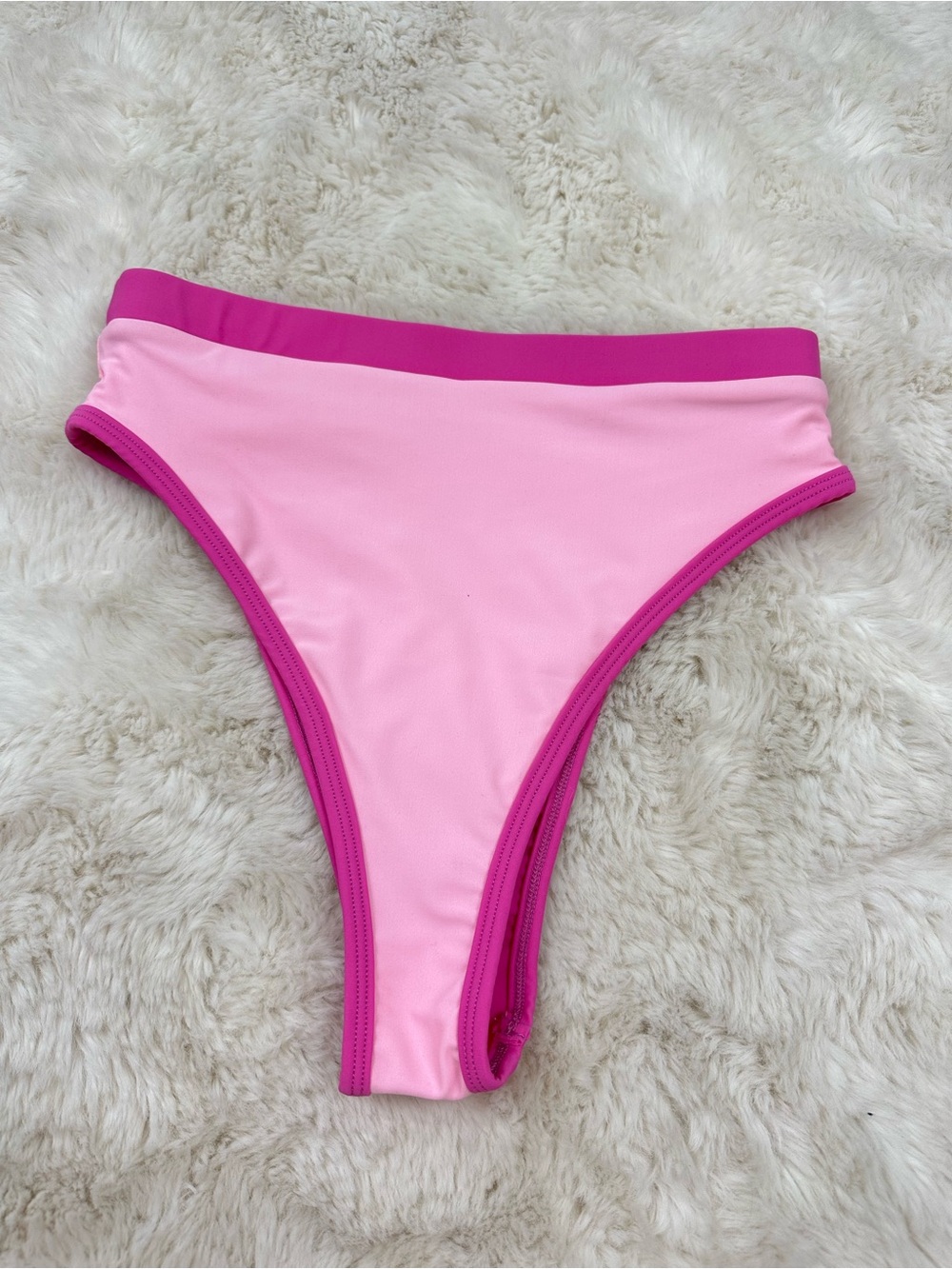 93 Play Street Chloe Light Pink High Waisted High Cut Bikini Bottom, L